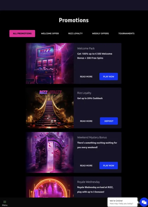 Offres bonus casino charme Rizz Casino